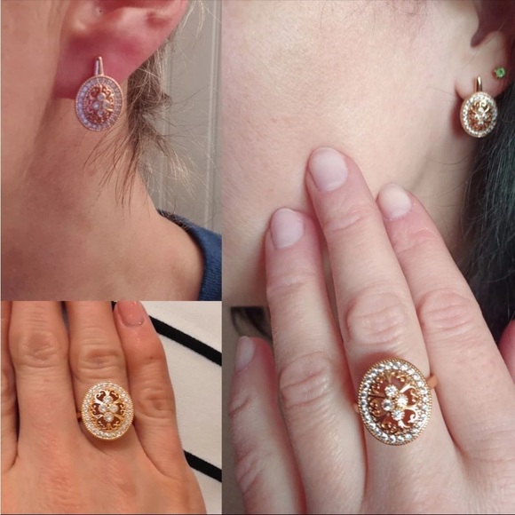 Luxury CZ Rose Gold Ring 585 art deco Retro New Size 6 - Picture 5 of 11